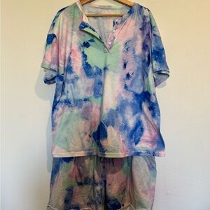EMOUAER - Colorful Tie-Dye Women's Pajama Set- XXL - Soft and Comfortable